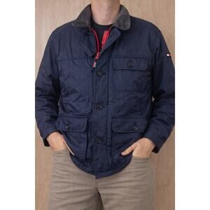 Tommy Hilfiger Vintage Navy Field Jacket Plaid Lined Men’s Medium‎